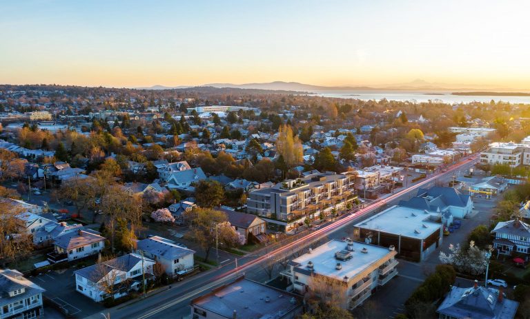 An overhead shot of The Redfern and the surrounding neighbourhood.